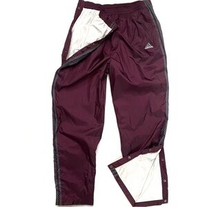 Vintage Adidas Men’s Plum 3 Stripe Tear Away Warm Up Windbreaker Tracks Pants XL